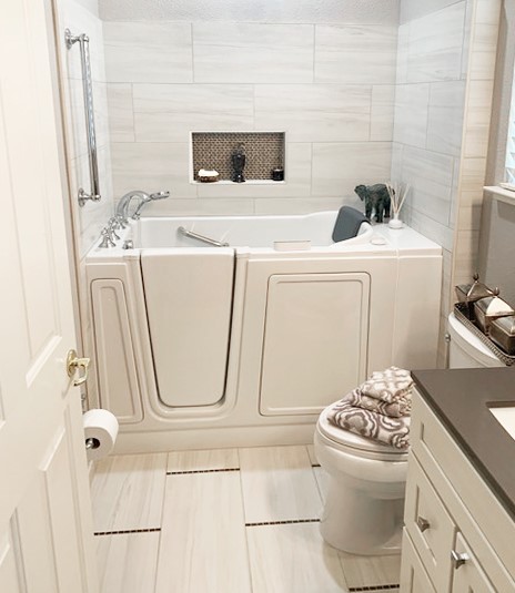 Accessibility and comfort at its best with a therapeutic walk-in whirlpool tub.