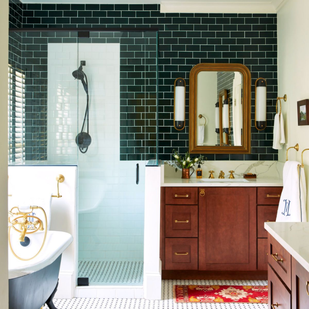 Modern bathroom design with custom tile walls