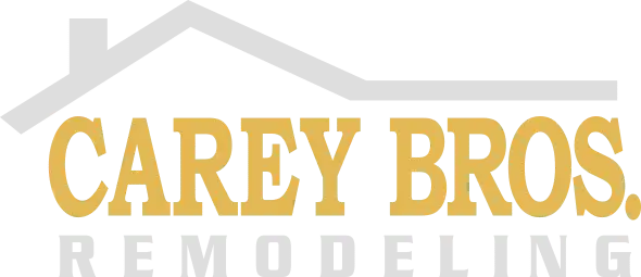 Carey Bros. Remodeling Logo - a white roof outline with gold and gray text